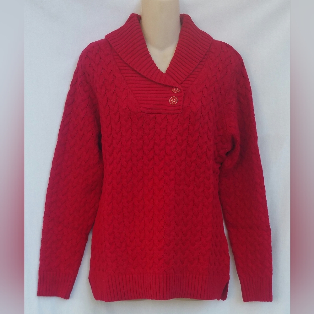 Croft & Barrow Shawl Collar Sweater Braided Cable Knit Red Women's Size M